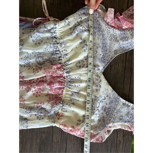 Knox Rose Chiffon Multicolored V-Neck Midi Dress Ruffle Tassel Boho Size Small - Picture 13 of 15